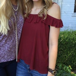 Red flutter sleeve tank top